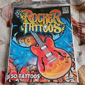 Rock Star Temporary Rocker Tattoos guitar skull flames dice 80s party favors